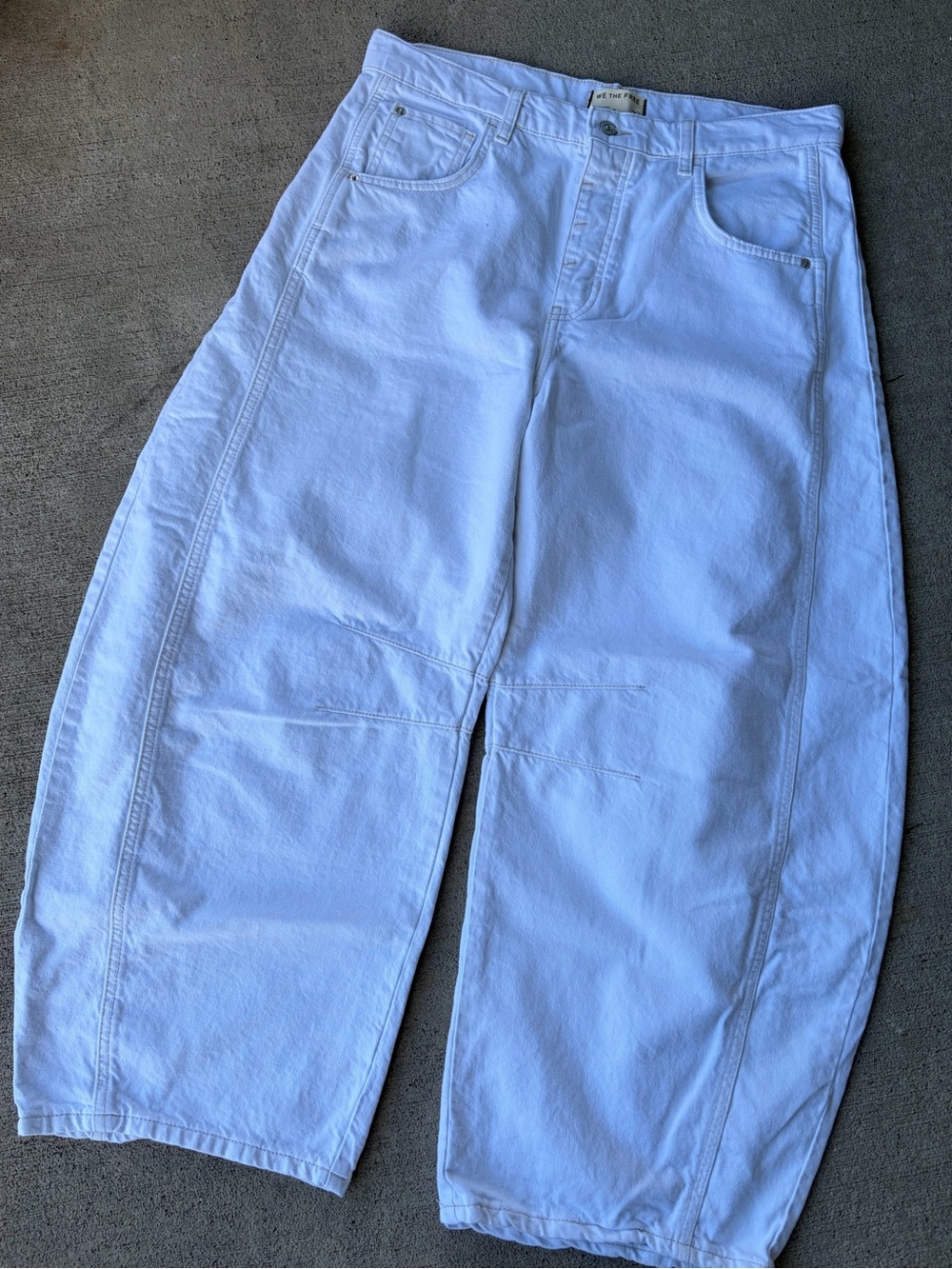 We the free free people white denim barrel jeans mid rise good luck barrel NWOT